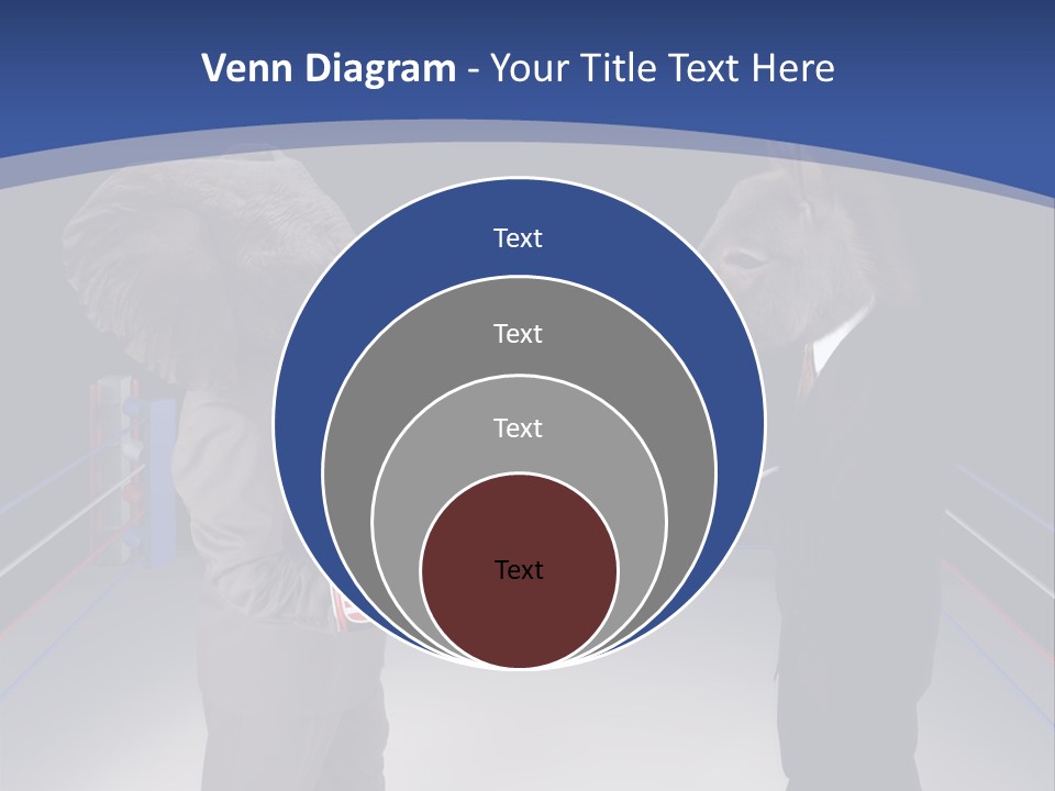 Us Republican And Democrat Mascots Represented By A Donkey And An Elephant Face Off In A Boxing Ring In Business Suits With Red White And Blue Boxing Gloves. PowerPoint Template