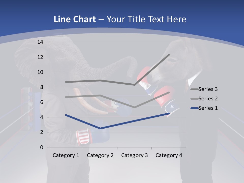 Us Republican And Democrat Mascots Represented By A Donkey And An Elephant Face Off In A Boxing Ring In Business Suits With Red White And Blue Boxing Gloves. PowerPoint Template