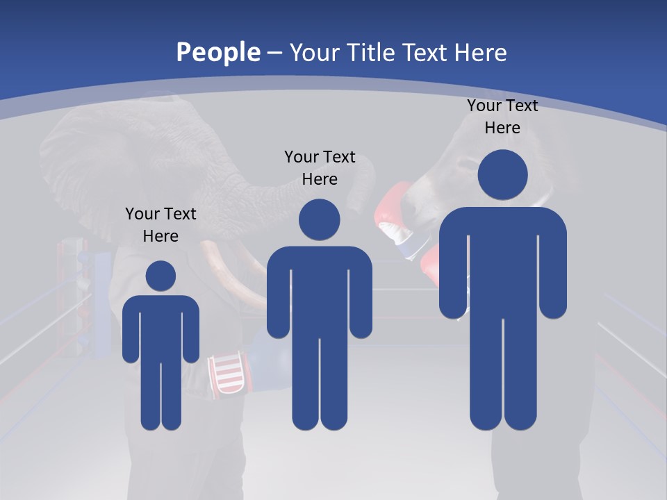 Us Republican And Democrat Mascots Represented By A Donkey And An Elephant Face Off In A Boxing Ring In Business Suits With Red White And Blue Boxing Gloves. PowerPoint Template