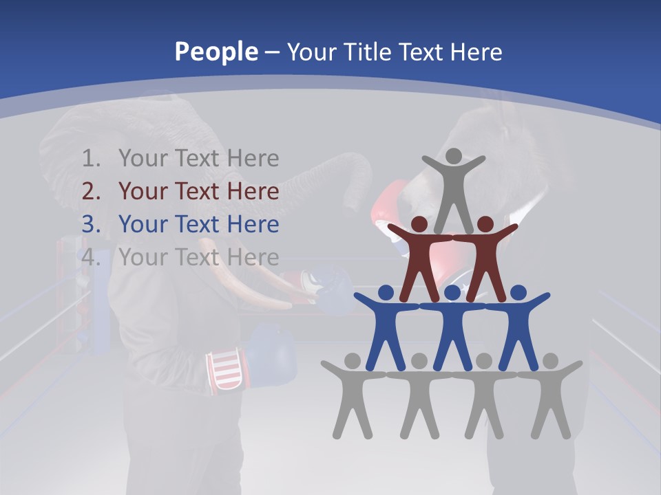 Us Republican And Democrat Mascots Represented By A Donkey And An Elephant Face Off In A Boxing Ring In Business Suits With Red White And Blue Boxing Gloves. PowerPoint Template