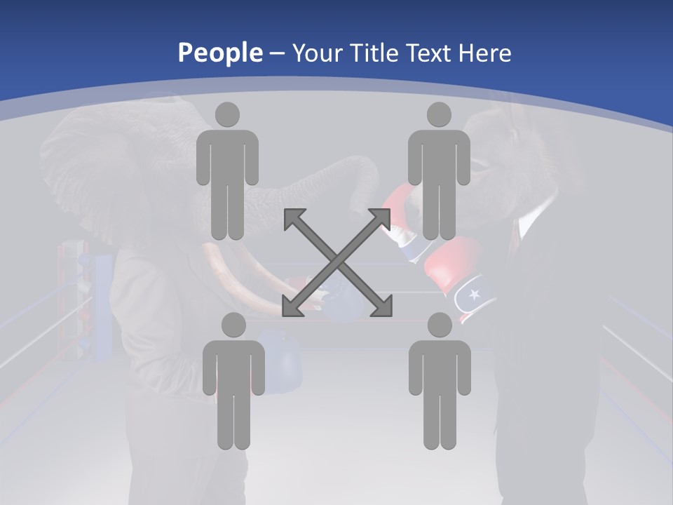 Us Republican And Democrat Mascots Represented By A Donkey And An Elephant Face Off In A Boxing Ring In Business Suits With Red White And Blue Boxing Gloves. PowerPoint Template