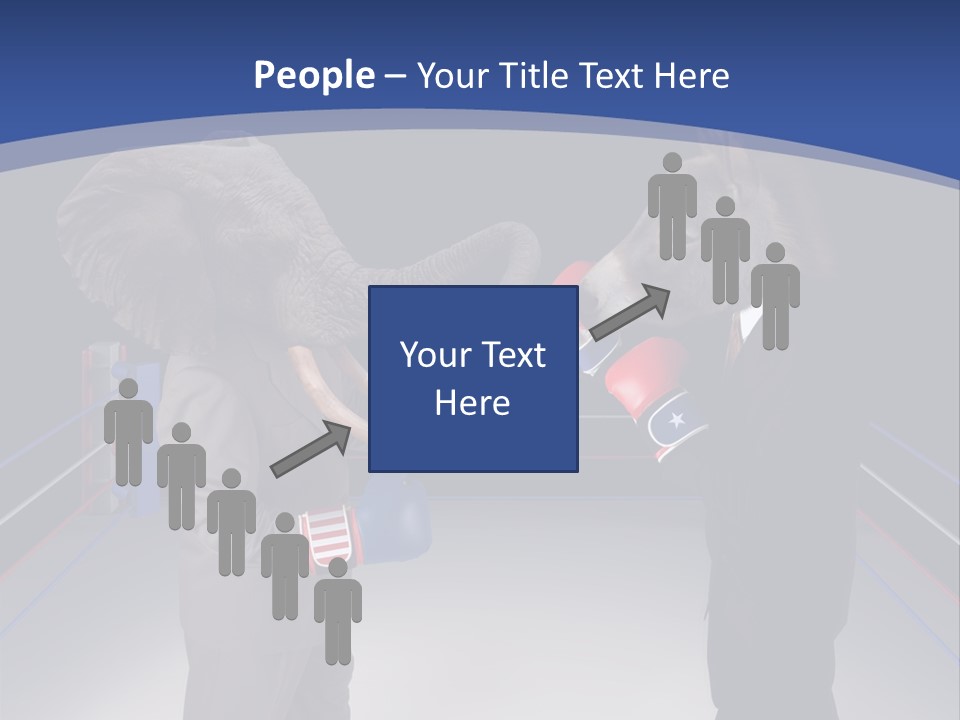Us Republican And Democrat Mascots Represented By A Donkey And An Elephant Face Off In A Boxing Ring In Business Suits With Red White And Blue Boxing Gloves. PowerPoint Template