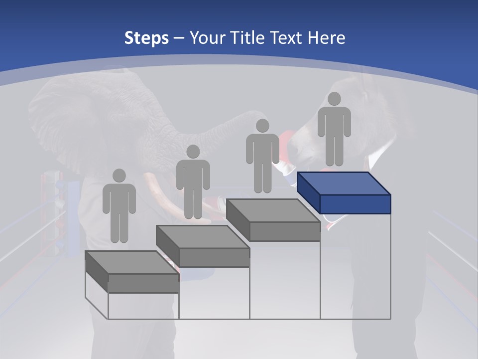 Us Republican And Democrat Mascots Represented By A Donkey And An Elephant Face Off In A Boxing Ring In Business Suits With Red White And Blue Boxing Gloves. PowerPoint Template