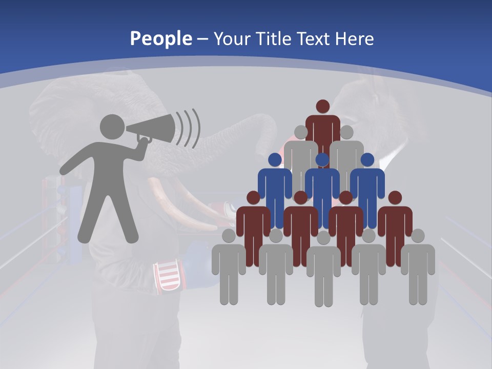Us Republican And Democrat Mascots Represented By A Donkey And An Elephant Face Off In A Boxing Ring In Business Suits With Red White And Blue Boxing Gloves. PowerPoint Template