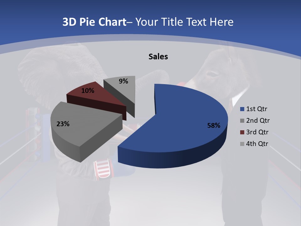 Us Republican And Democrat Mascots Represented By A Donkey And An Elephant Face Off In A Boxing Ring In Business Suits With Red White And Blue Boxing Gloves. PowerPoint Template
