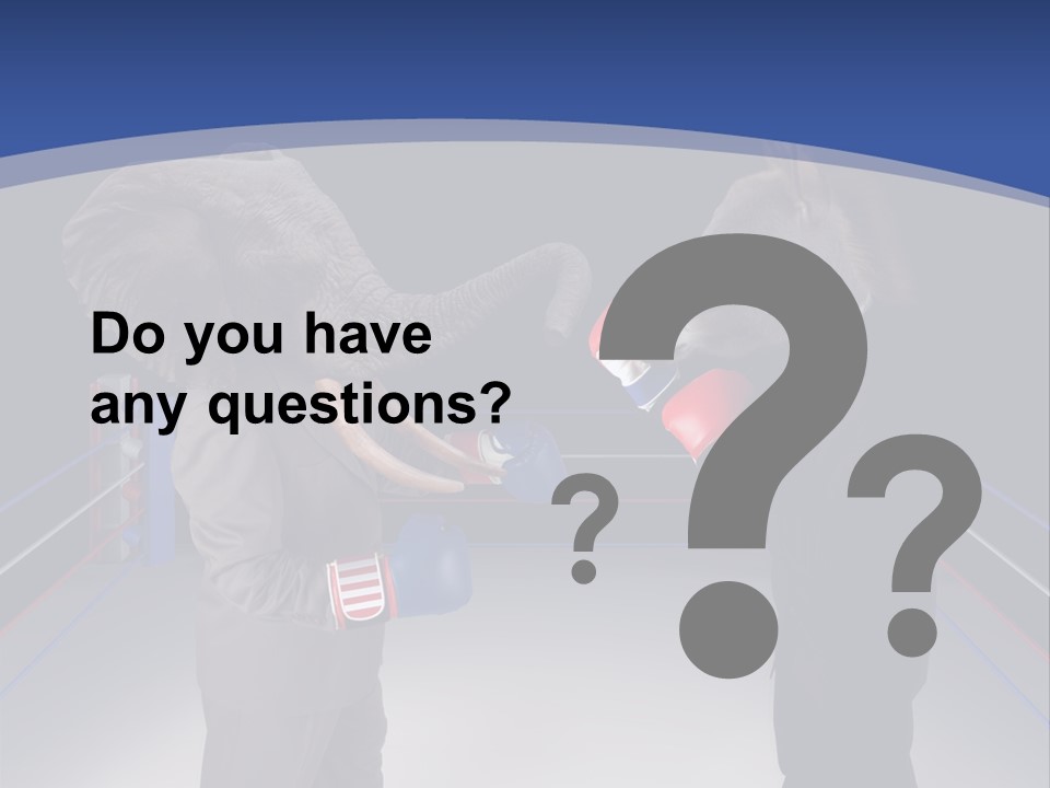 Us Republican And Democrat Mascots Represented By A Donkey And An Elephant Face Off In A Boxing Ring In Business Suits With Red White And Blue Boxing Gloves. PowerPoint Template