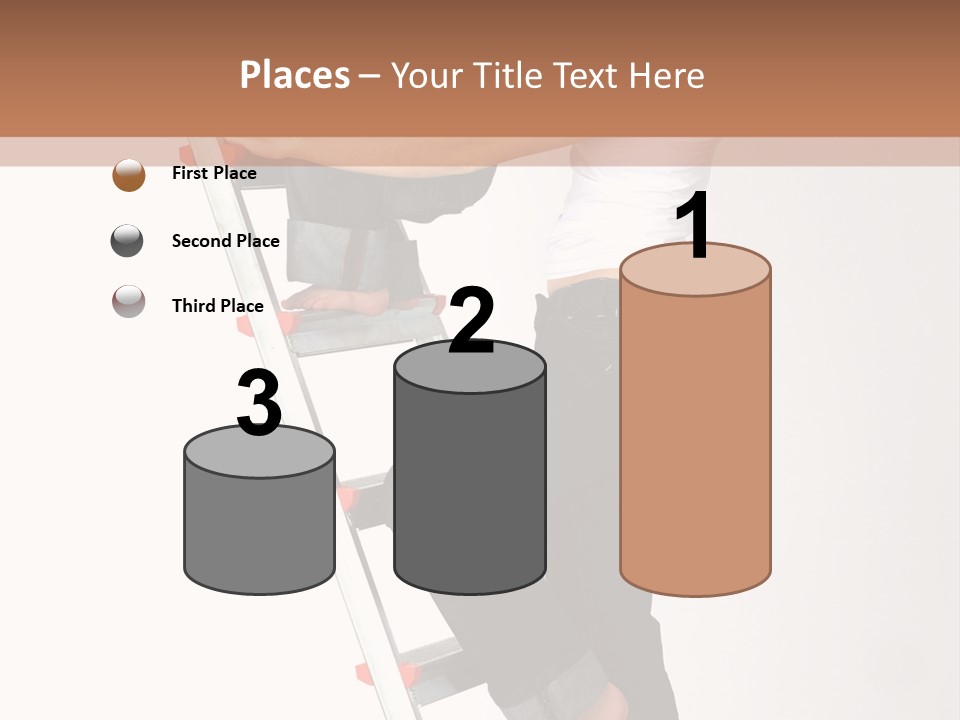 Isolated Blonde Mother And Blond Son On A Step-Ladder PowerPoint Template