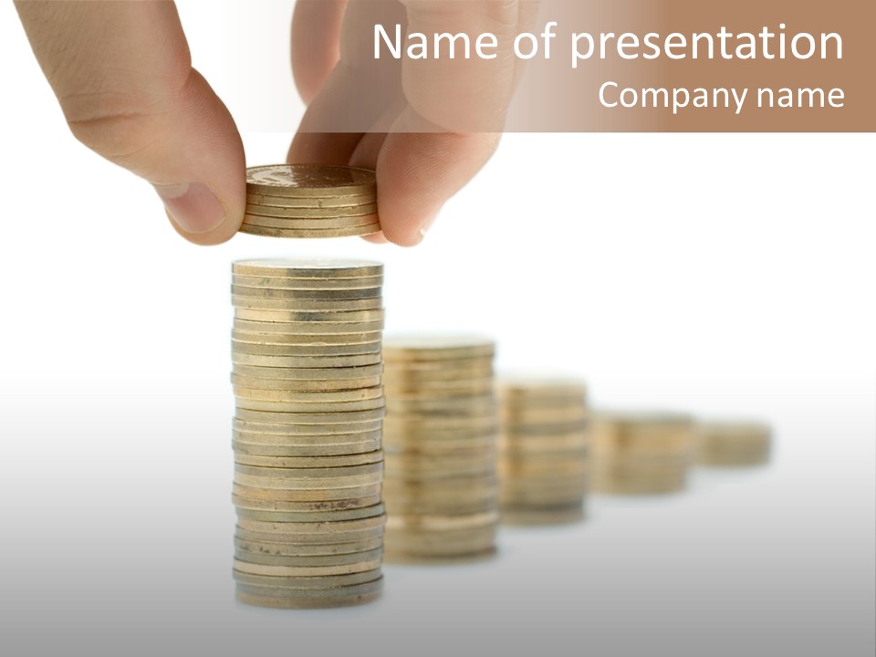 A Person Stacking Coins In Front Of A White Background PowerPoint Template