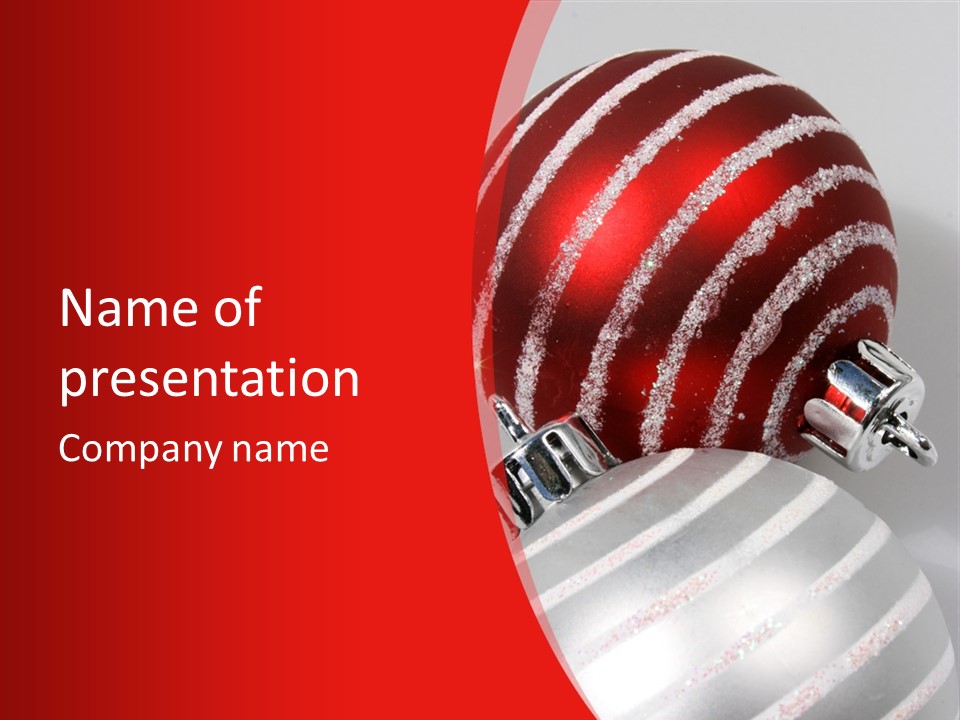 Close-Up Of Red And Silver Ornaments PowerPoint Template