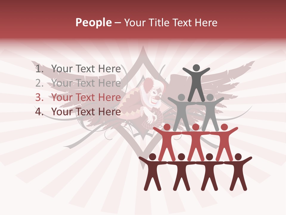 Grinning Clown With Playing Cards In The Centre Of Diamond Ornament With Wings (Vector) Stock Vector Illustration: PowerPoint Template