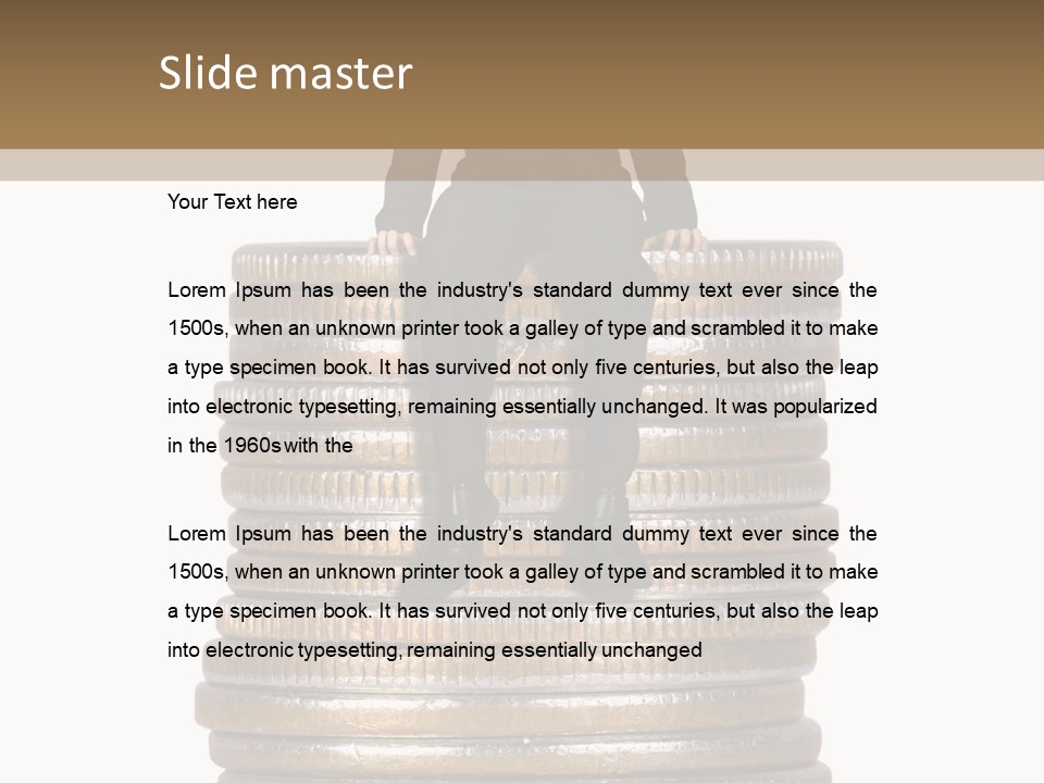 Business Man Sitting On Stack Of Coins PowerPoint Template