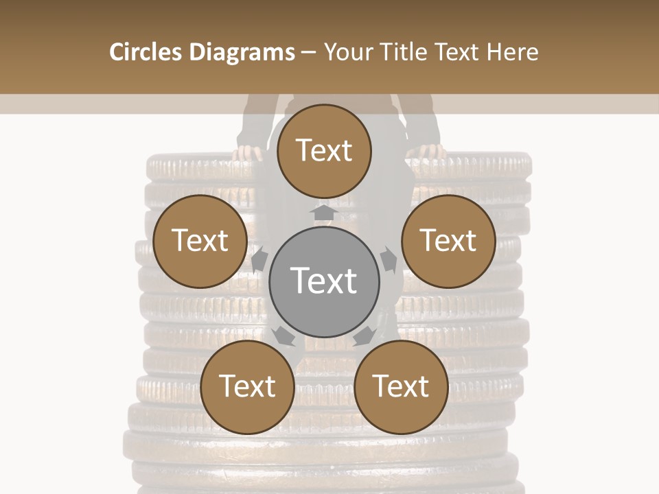 Business Man Sitting On Stack Of Coins PowerPoint Template