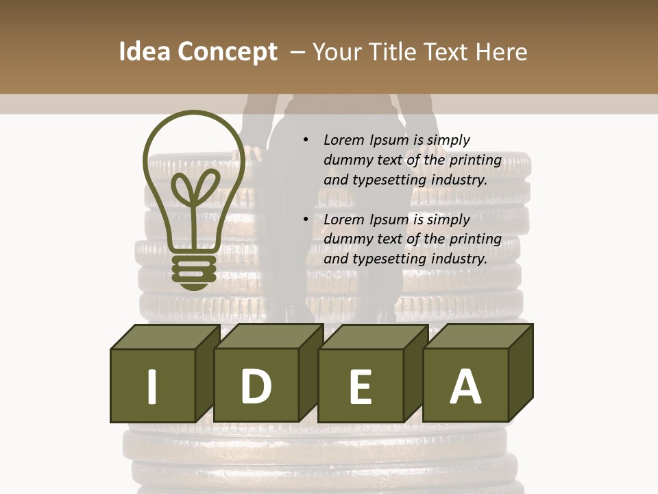 Business Man Sitting On Stack Of Coins PowerPoint Template