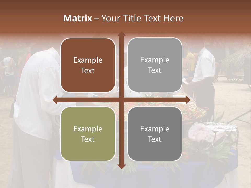 A Group Of People Standing Around A Table With Food On It PowerPoint Template