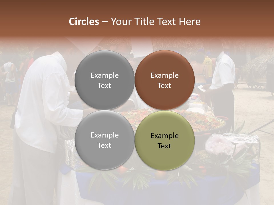 A Group Of People Standing Around A Table With Food On It PowerPoint Template