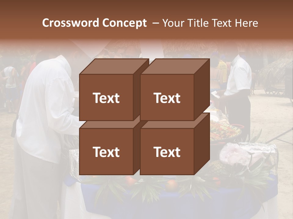 A Group Of People Standing Around A Table With Food On It PowerPoint Template