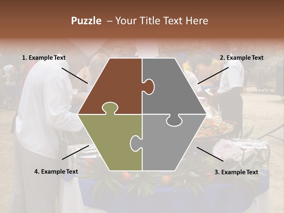A Group Of People Standing Around A Table With Food On It PowerPoint Template