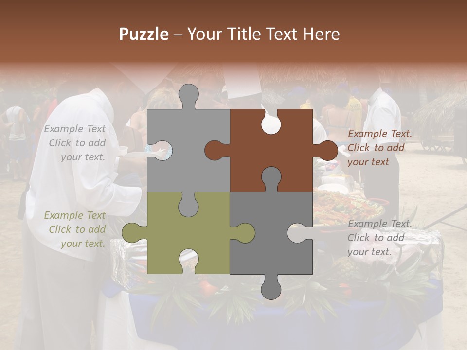 A Group Of People Standing Around A Table With Food On It PowerPoint Template