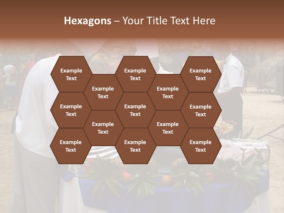 A Group Of People Standing Around A Table With Food On It PowerPoint Template