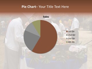 A Group Of People Standing Around A Table With Food On It PowerPoint Template