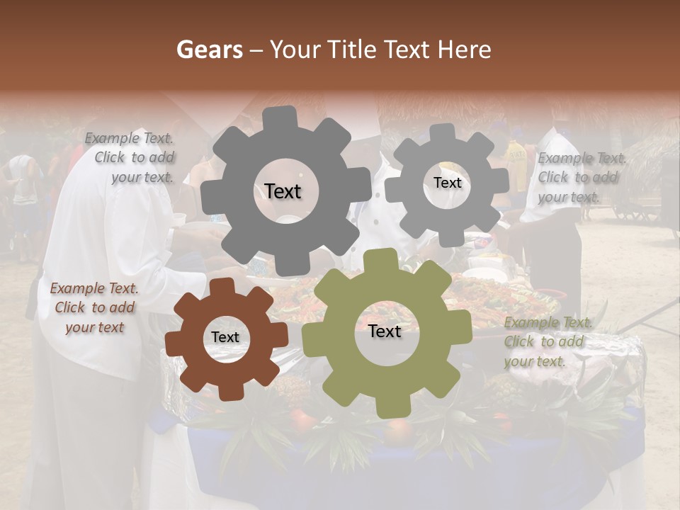 A Group Of People Standing Around A Table With Food On It PowerPoint Template