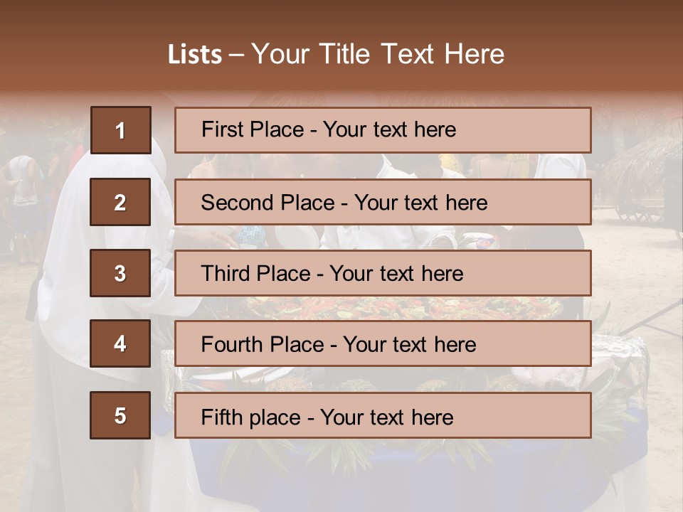 A Group Of People Standing Around A Table With Food On It PowerPoint Template