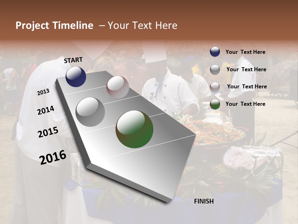 A Group Of People Standing Around A Table With Food On It PowerPoint Template