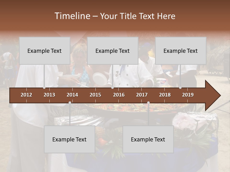A Group Of People Standing Around A Table With Food On It PowerPoint Template