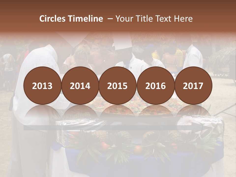 A Group Of People Standing Around A Table With Food On It PowerPoint Template