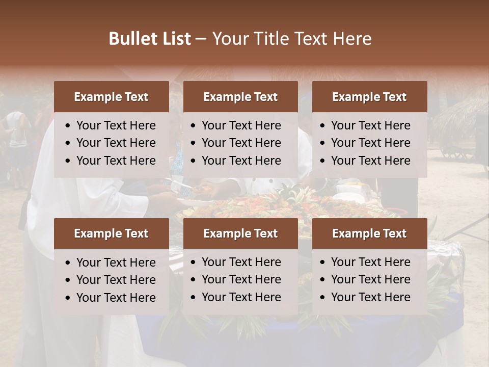 A Group Of People Standing Around A Table With Food On It PowerPoint Template