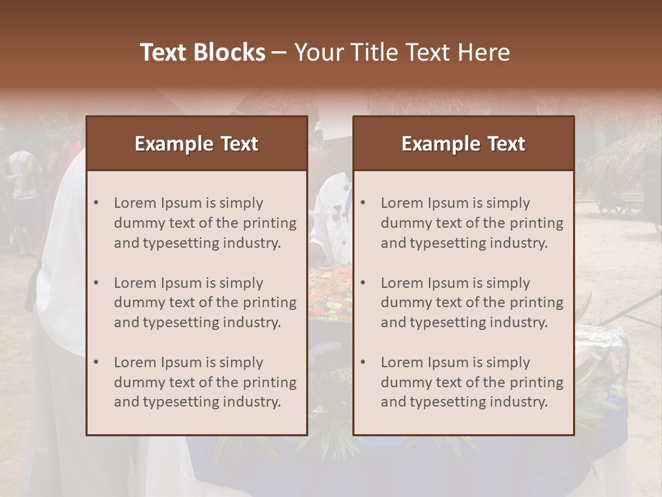 A Group Of People Standing Around A Table With Food On It PowerPoint Template
