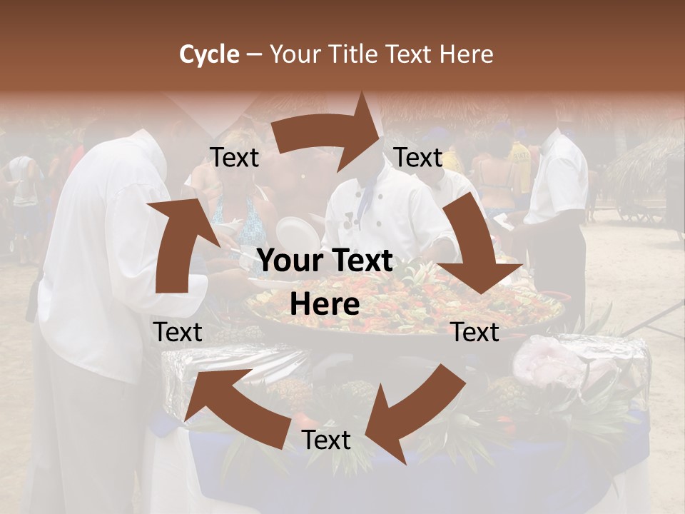 A Group Of People Standing Around A Table With Food On It PowerPoint Template