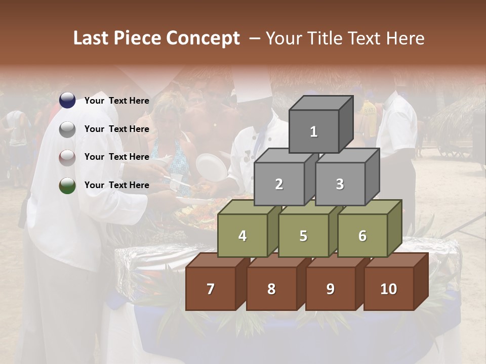 A Group Of People Standing Around A Table With Food On It PowerPoint Template