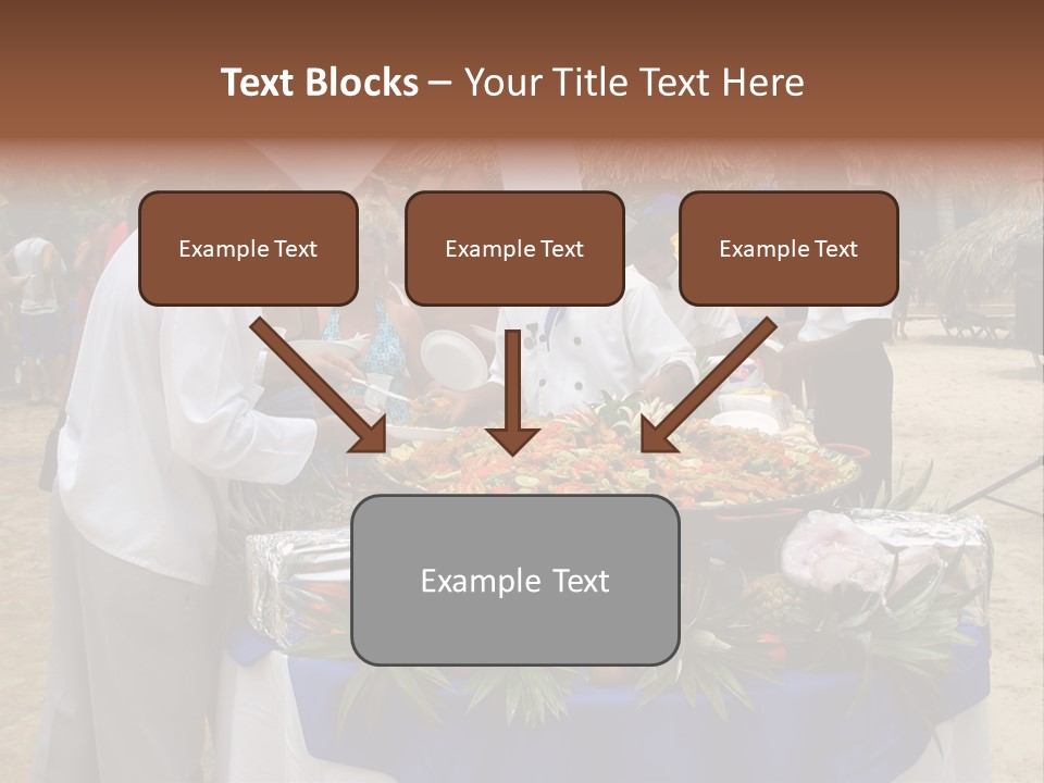 A Group Of People Standing Around A Table With Food On It PowerPoint Template