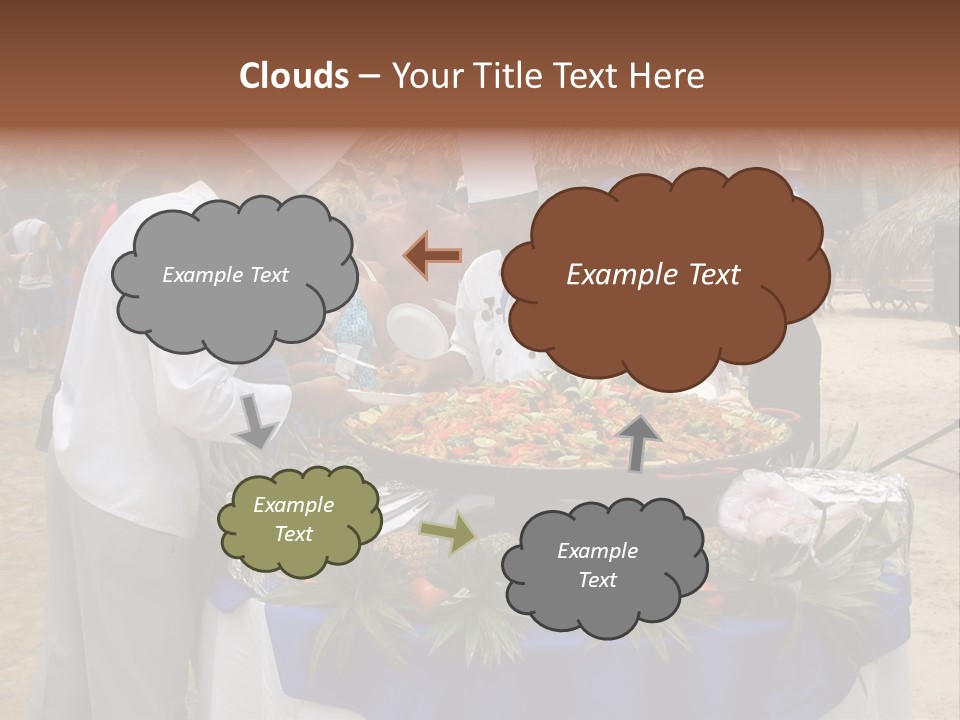 A Group Of People Standing Around A Table With Food On It PowerPoint Template