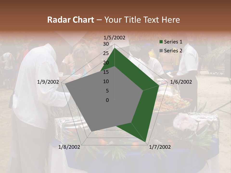 A Group Of People Standing Around A Table With Food On It PowerPoint Template