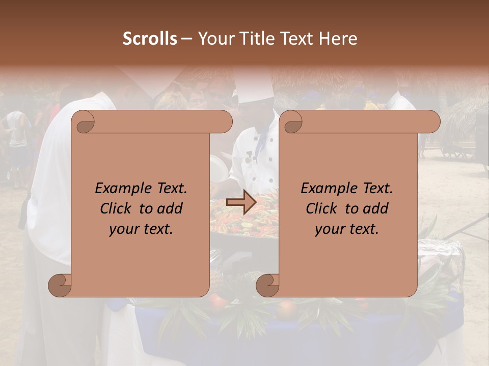 A Group Of People Standing Around A Table With Food On It PowerPoint Template