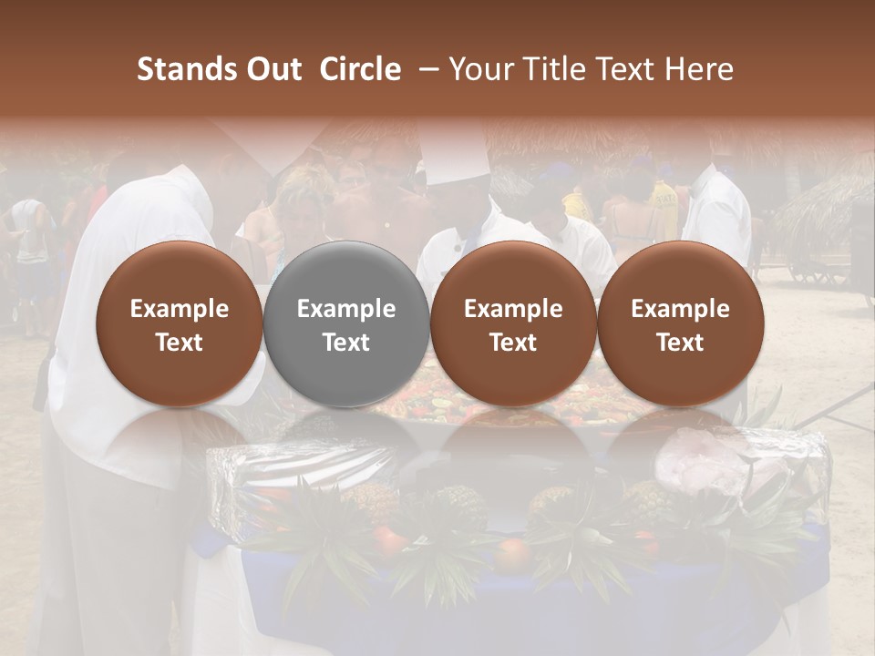 A Group Of People Standing Around A Table With Food On It PowerPoint Template