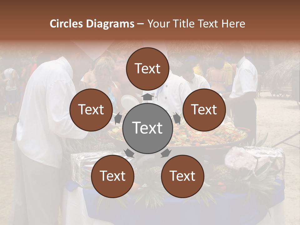 A Group Of People Standing Around A Table With Food On It PowerPoint Template