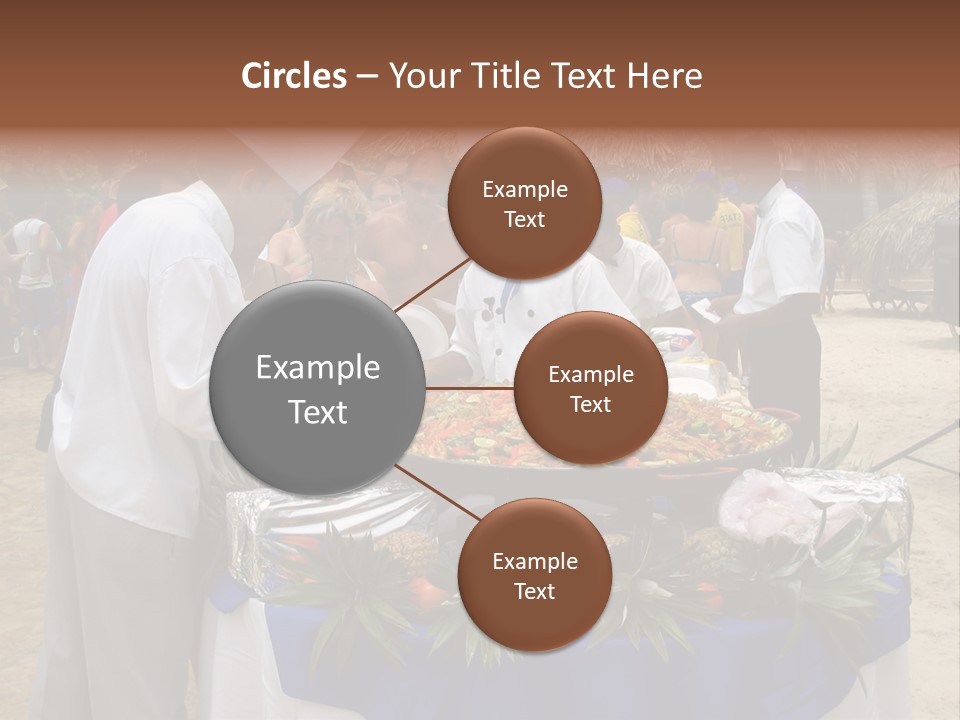 A Group Of People Standing Around A Table With Food On It PowerPoint Template