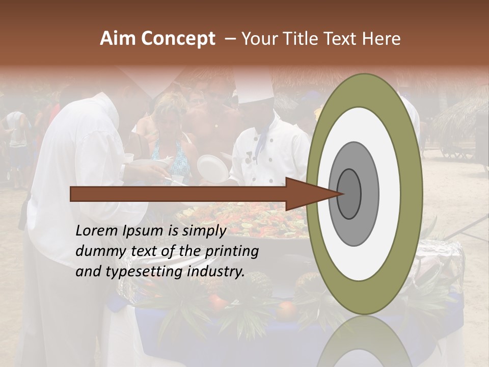 A Group Of People Standing Around A Table With Food On It PowerPoint Template