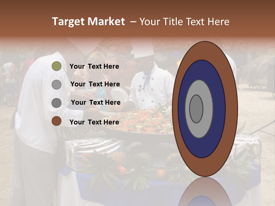A Group Of People Standing Around A Table With Food On It PowerPoint Template