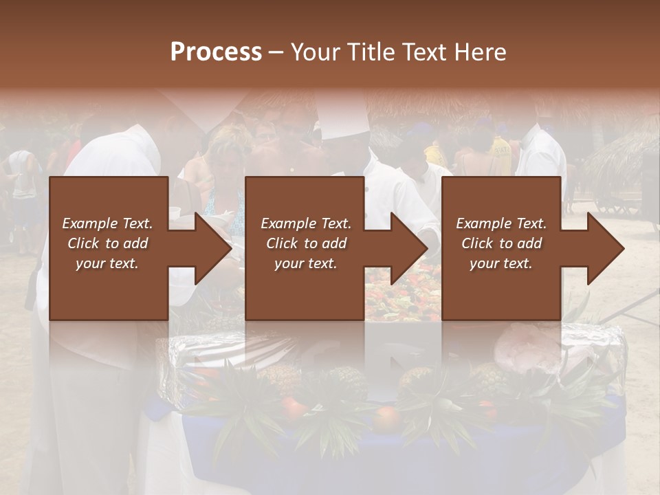 A Group Of People Standing Around A Table With Food On It PowerPoint Template