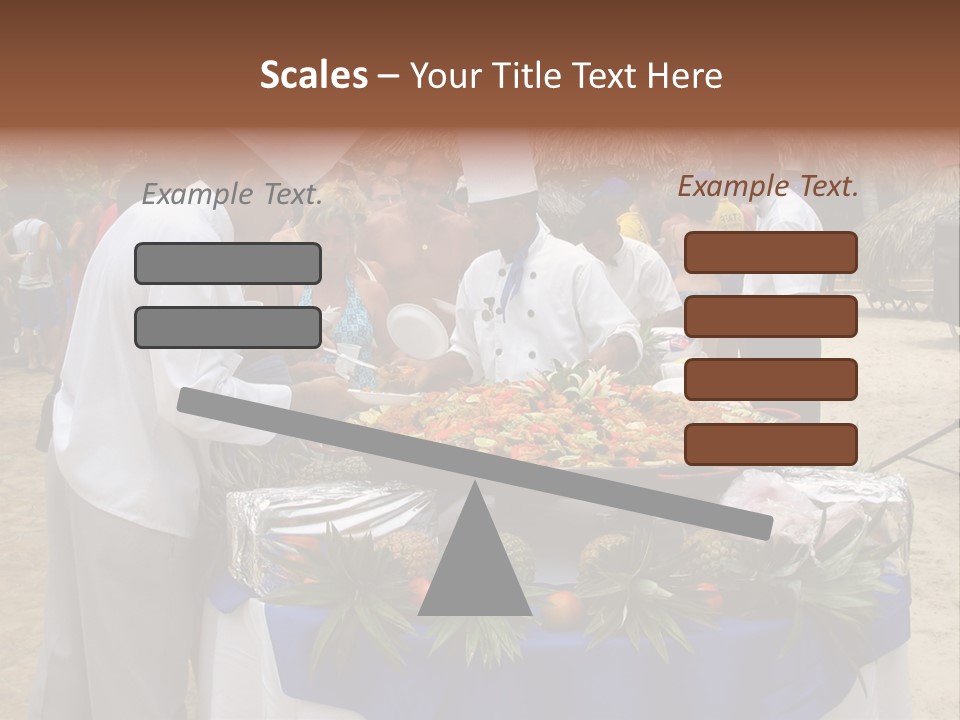 A Group Of People Standing Around A Table With Food On It PowerPoint Template