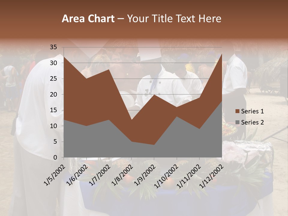 A Group Of People Standing Around A Table With Food On It PowerPoint Template
