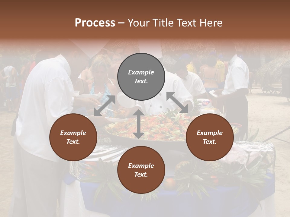 A Group Of People Standing Around A Table With Food On It PowerPoint Template