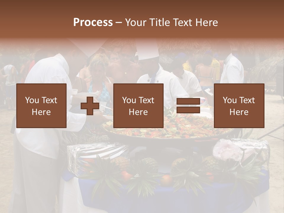 A Group Of People Standing Around A Table With Food On It PowerPoint Template