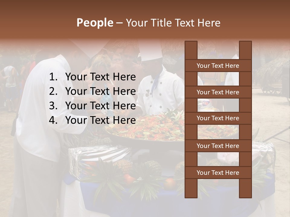 A Group Of People Standing Around A Table With Food On It PowerPoint Template