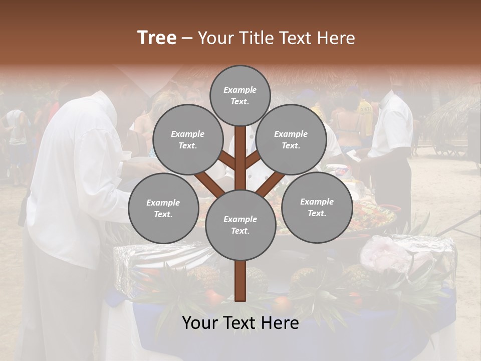 A Group Of People Standing Around A Table With Food On It PowerPoint Template