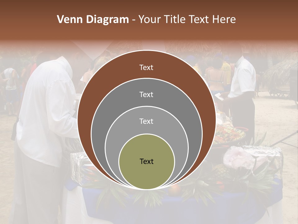 A Group Of People Standing Around A Table With Food On It PowerPoint Template